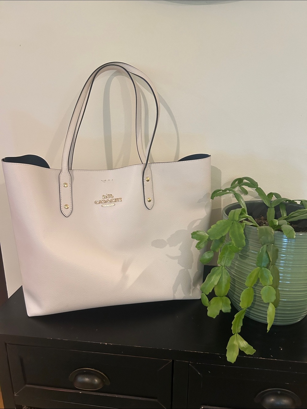 Coach Pebbled Leather Tote in chalk/ off white with Gold Hardware